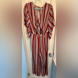 Lush Red and White Striped Jumpsuit